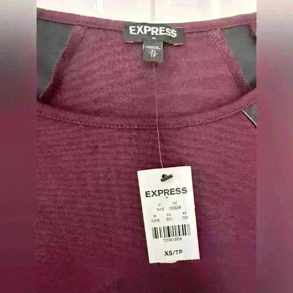 NWT- garnet and black mini dress, cap sleeves, leather and stone accents. XS - Picture 5 of 5